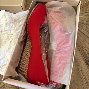NWT Red Canvas sailcloth Espadrille Slip On wedges Shoes Women’s 10 wide summer